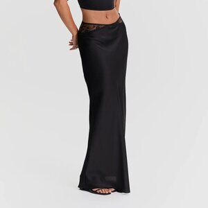 Sasha Therese Valentina Satin Lace Maxi Skirt XS